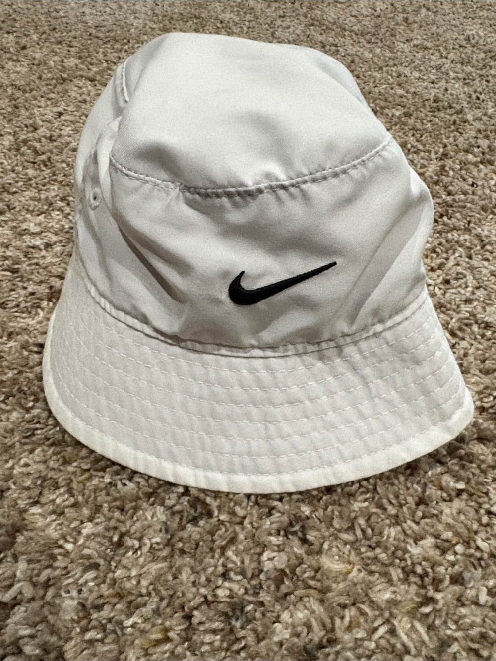 Nike White Bucket Hat with Black Swoosh Logo